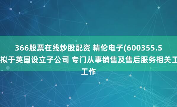366股票在线炒股配资 精伦电子(600355.SH)拟于英国设立子公司 专门从事销售及售后服务相关工作